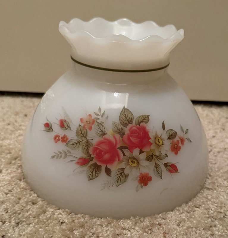 1 WHITE MILK GLASS Hurricane Globe/Lamp Shade With Floral Design