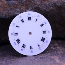 NOS SWISS PORCELAIN WATCH DIAL ROMAN NUMERALS BLUE 24hr DIAL 24mm DI