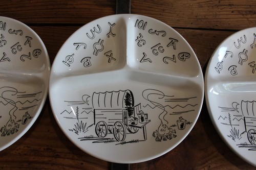 Vintage 1950s Western Brands Cowboy Chuck Wagon Divided Grill Plates 10.25"