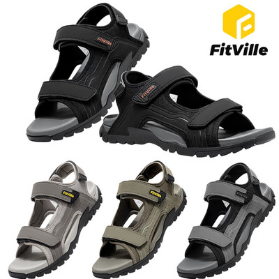 FitVille Herren Wandersandalen Weit Trekking Leder Klett Geschwollene Füße 41-50
