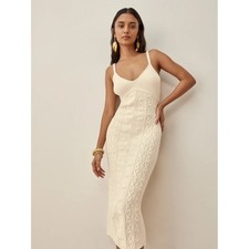 NWT Reformation Natale Cotton Sweater Tank Midi Dress Cream Cable Knit Small