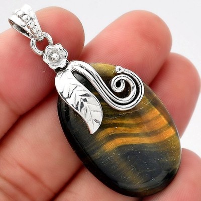 Natürliches blaues Tigerauge 925 Sterling Silber Anhänger Schmuck P-1582
