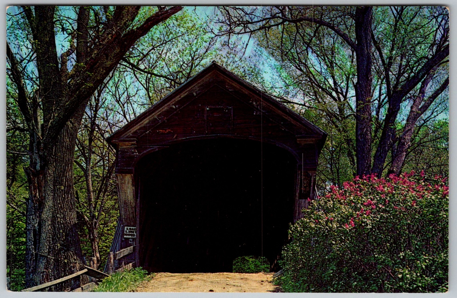 Vtg Postcard Covered Bridge Entrance Perkinsville, Vermont 1950s