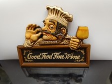 3D Chef Wall Hanging Sign Plaque "Good Food Fine Wine" Kitchen Restaurant Decor
