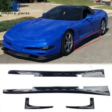 For Chevy Corvette C5 1997-2004 Glossy Black Side Skirts Extension W Mud Flaps