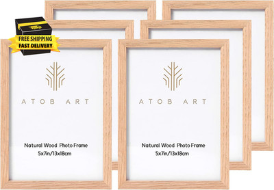 5X7 Oak Wood Picture Frames, 6 Pack Natural Wood Color Photo Frame with High Def