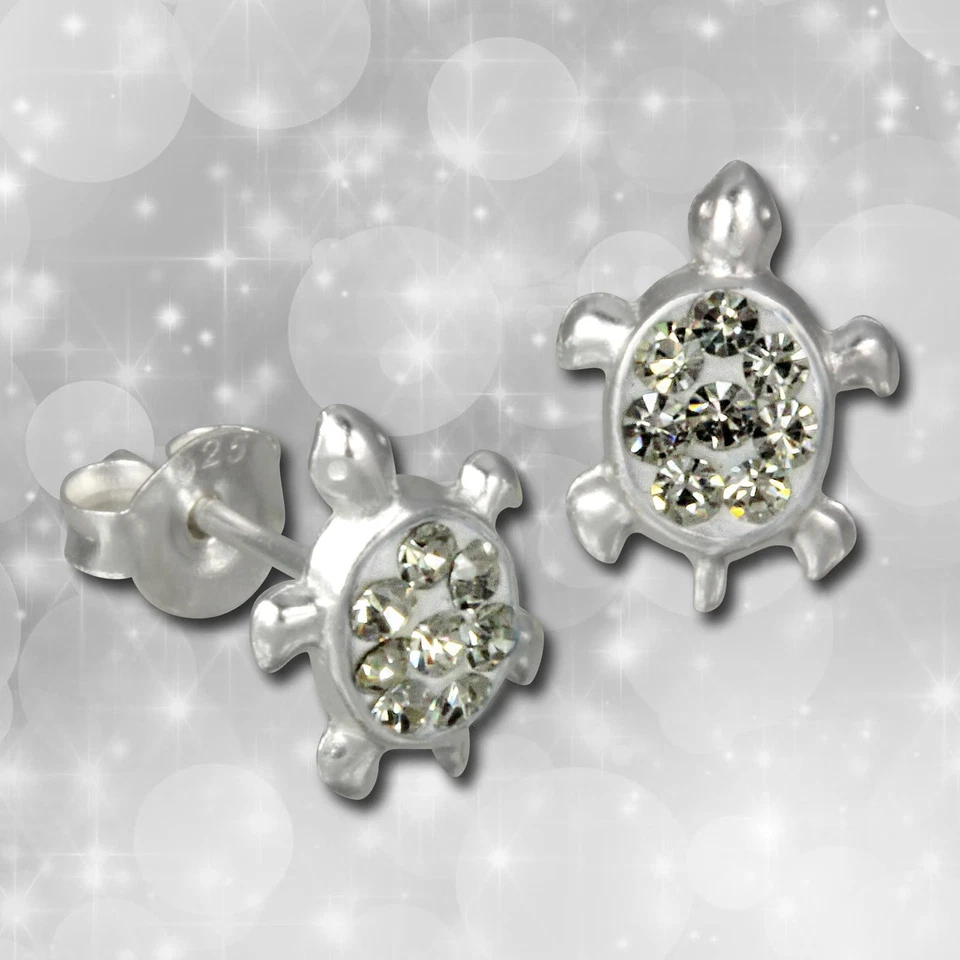 Ohrringe für Kinder Ohrstecker 925 Sterling Silber Schildkröte weiß SDO8006W - Bild 1 von 4