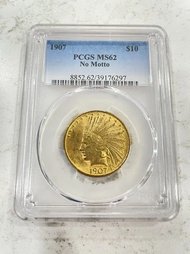 1907 $10 Gold Indian Head Eagle Coin PCGS MS62. First Year. Low Mintage