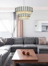 Crystal Chandelier Light Fixture Chrome Living Room Coffee or Dining Table 32"