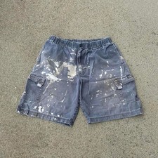 Vintage 90s Ocean Pacific Painted Faded Cargo Shorts Navy Large 32x10 Surfer