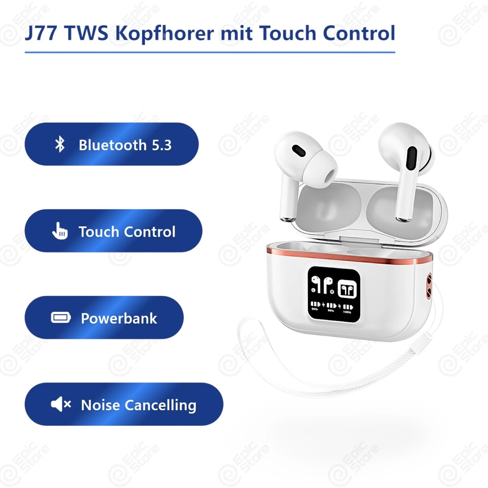 J77 TWS Ohrhörer Bluetooth 5.3 mit LED -Display, Berührungss