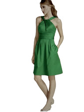 Davids Bridal Tobey Halter Pleated Cotton Cocktail Dress Size 10 Green USA 🇺🇸