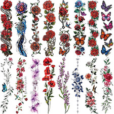 3D Flower Temporary Tattoos for Women -24 Sheets Colourful Flower Roses Realisti