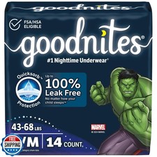 Goodnites Boys' Nighttime Bedwetting Underwear, Size S/M 43-68 lbs , 14 Ct,