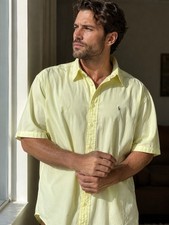 VTG Polo Ralph Lauren Blake Yellow Short Sleeve Button Shirt Mens XXL Cotton