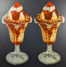 Vintage (Lot of 2) 1950s Ice Cream Sundae Cardboard Cut Out Decoration Display