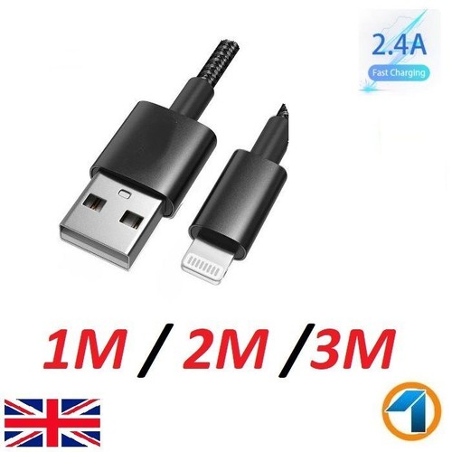 1m 2m 3m Long Charger for iPhone 13 12 11 XR 6 7 8 Braided USB Data Lead cable