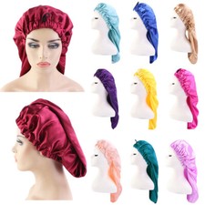 Satin Women Long Hair Sock Cap Sleep Hat Wrap Elastic Band Care Headcover Bonnet
