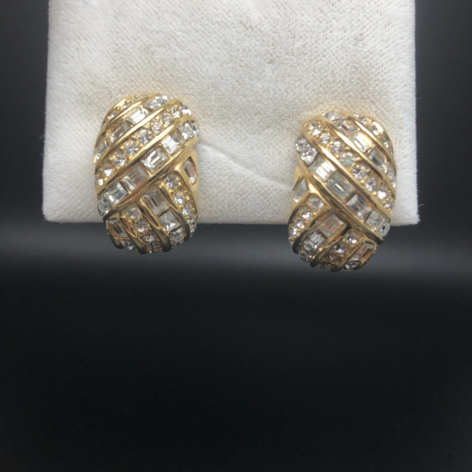 Boucles d'oreilles vintage pavé Christian Dior cristal cerceau larges bijoux de concours de mariage volumineux