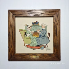 Vintage 1985 Finished Cross Stitch Norman Rockwell by JP, Framed 18.75" x 19.25"