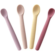 Moonkie Silicone Baby Spoons Set of 4, Two Sizes Feeding Spoon for First Stag...