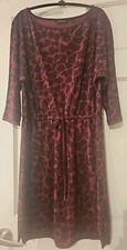 H by Halston Dress Small Orchid Painterly‎ Pebble Print Wine TieWaist 3/4 Sleeve