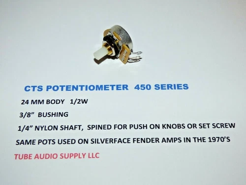CTS AMP POTENTIOMETER, 1M AUDIO, NYLON SHAFT fits many Vintage amps, 24mm dia.