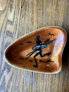 Elke Signed Pottery Studio Dish from Australia Walking -  Man