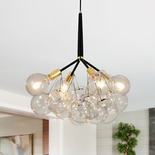31" Glass Cluster Chandelier Clear Bubble Globe Pendant Lamp Ceiling Fixtures