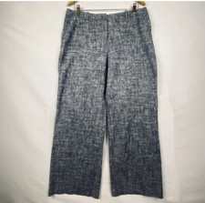 Talbots women's Sz: 14 flat front wide leg high rise Linen Pants Blue Chambray