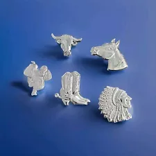 Vintage Button Covers Western Theme Silvertone  Set of 4 And 1 Brooch/Pin 
