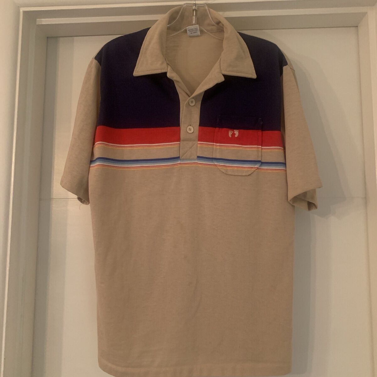Vintage 70s Hang Ten Striped Polo Shirt MCM Khaki Tan Lines Vintage 70s Hang Ten Striped Polo Shirt MCM Khaki Tan Lines