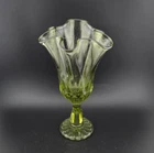 Fenton Glass Thumbprint Colonial Green Handkerchief Swung Vase 7" tall