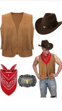 Western Cowboy fringe vest hat buckle bandana cosplay costume rodeo theme Unisex