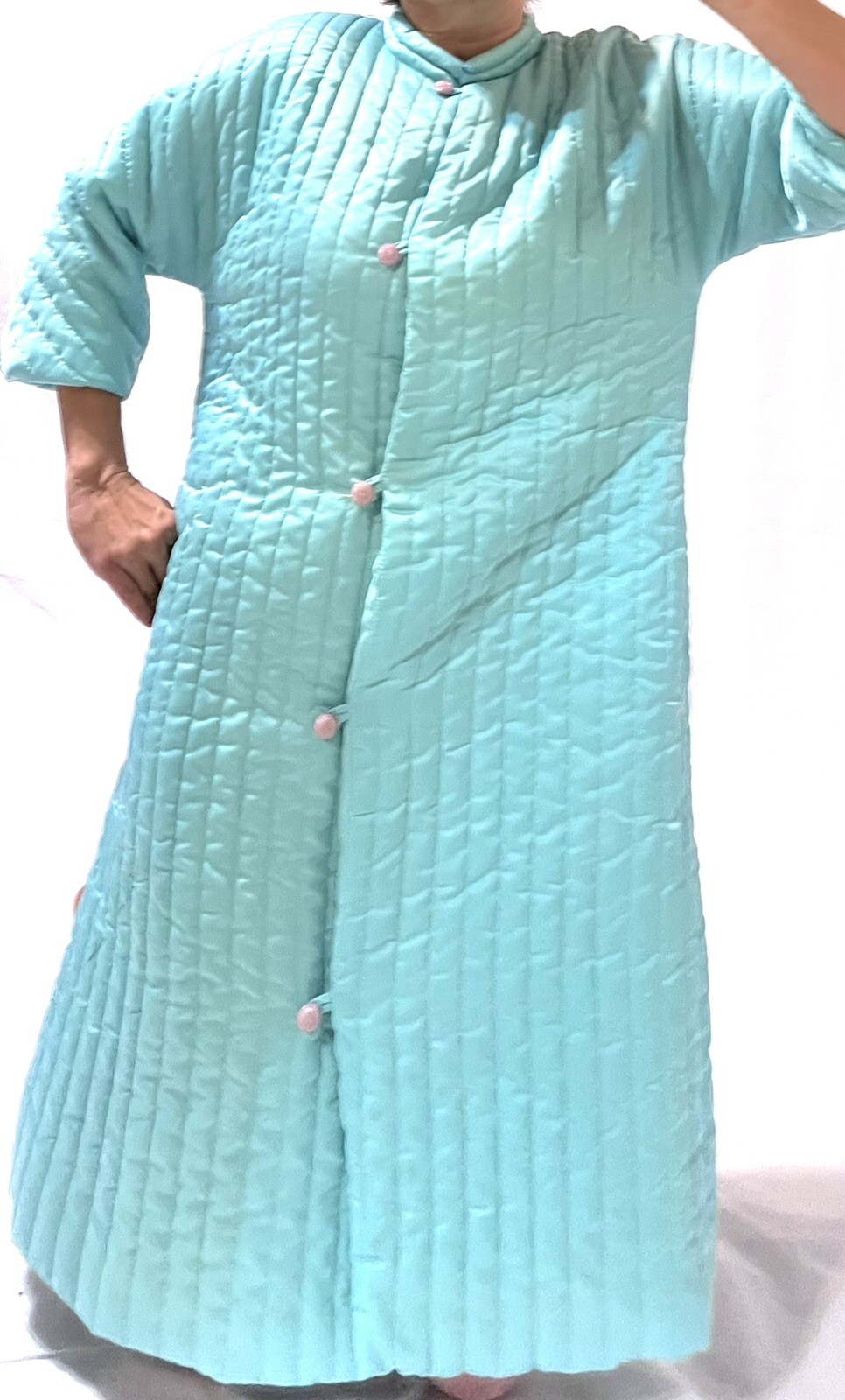 GORGEOUS UNIQUE VINTAGE PUFFER MIDI ROBE DRESS EVE STILLMAN RARE ROSE BUTTONS image 6