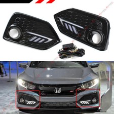 For 16-2021 Honda Civic Si 5dr Hatchback Fog Light Cover White Amber Led Drl