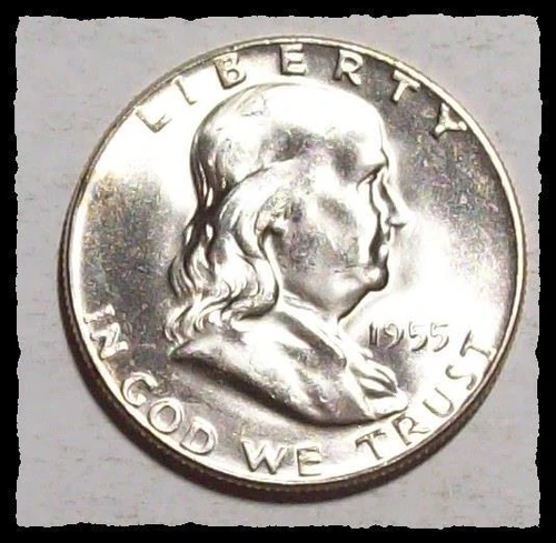 1955 FRANKLIN HALF DOLLAR   Blast White w TONE Choice BU 90% FBL  #36D17