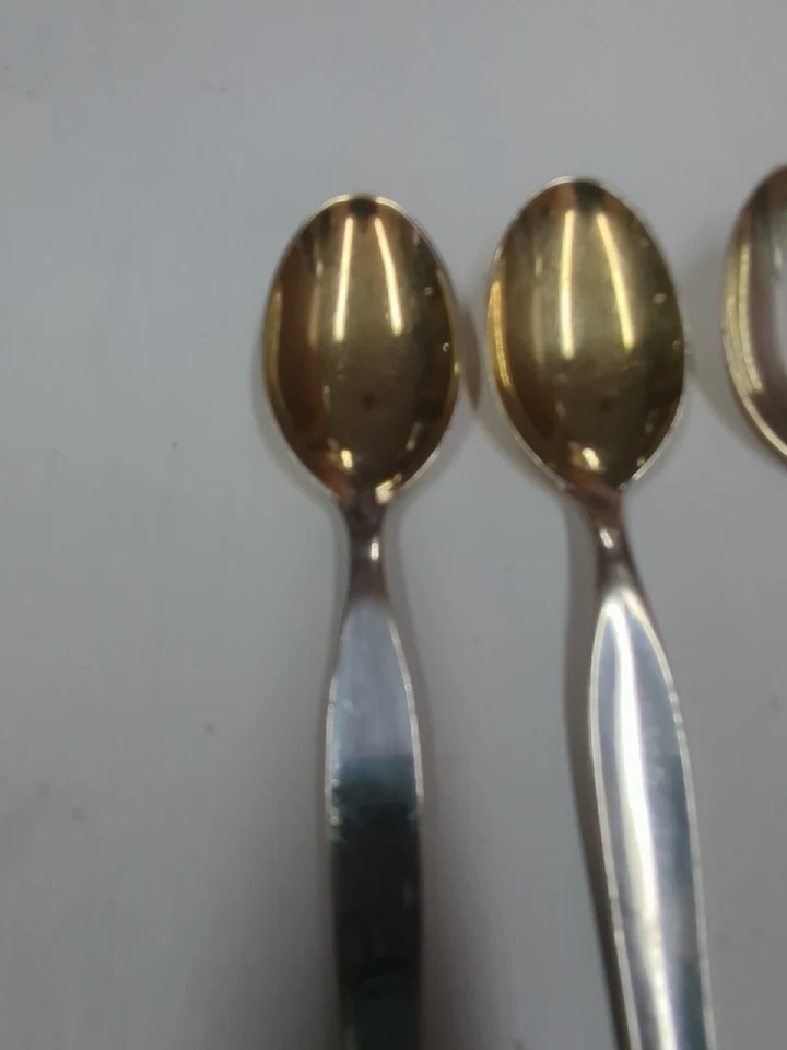 Vintage Modernist Finland Hopeakeskus Coffee Tea Spoons Set Four Gold Wash - Image 2 of 4