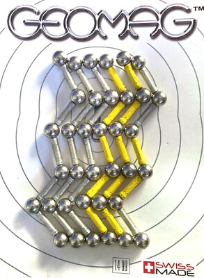 Geomag 66 Lot - Original Small Yellow Silver Rods Spheres Magnetic Building Set