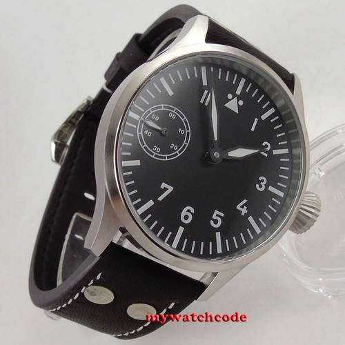 44mm corgeut esfera negra cara grande Cristal de zafiro luminoso cuerda manual reloj para hombre - Imagen 3 de 5