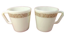 CORELLE PYREX Coffee Mugs SET OF 2 Cups VTG D Handle 8 oz Woodland Brown 1410