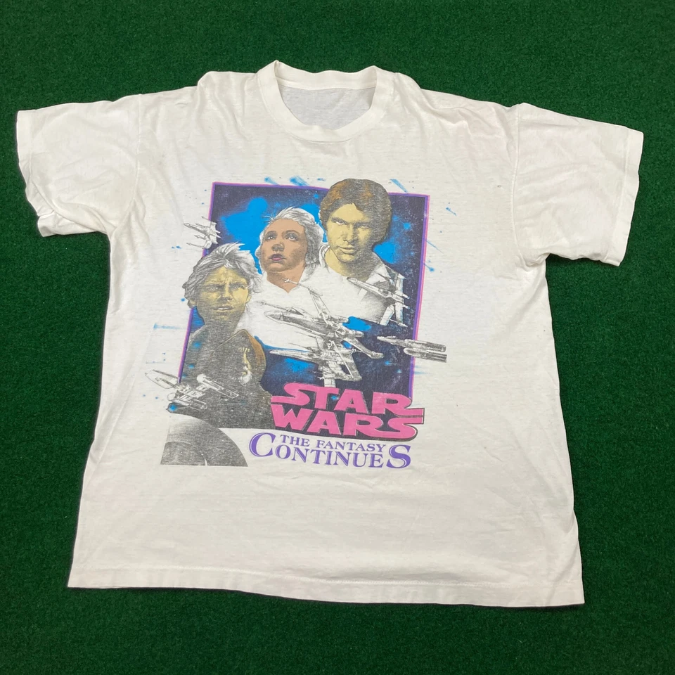 Camisa De Colección Star Wars Para Hombre L Blanca La Fantasía Continúa Puntada Única Camiseta Años 90 Foto 2 de 4