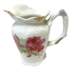 Antique Vintage Hand Painted Pitcher Creamer Vase Floral Gold Accents 4.5" Tall