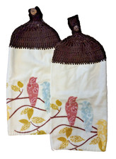 Lot of 2 Hand Croceted Top Kitchen Towels with Birds