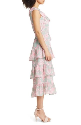 $189 - Eliza J Tie Waist Tiered Midi Dress in Mint Size 8 - Picture 3 of 5