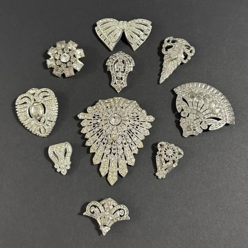 Lot Vintage Estate Rhinestone High End Dress Clips & Brooches Costume Jewelry