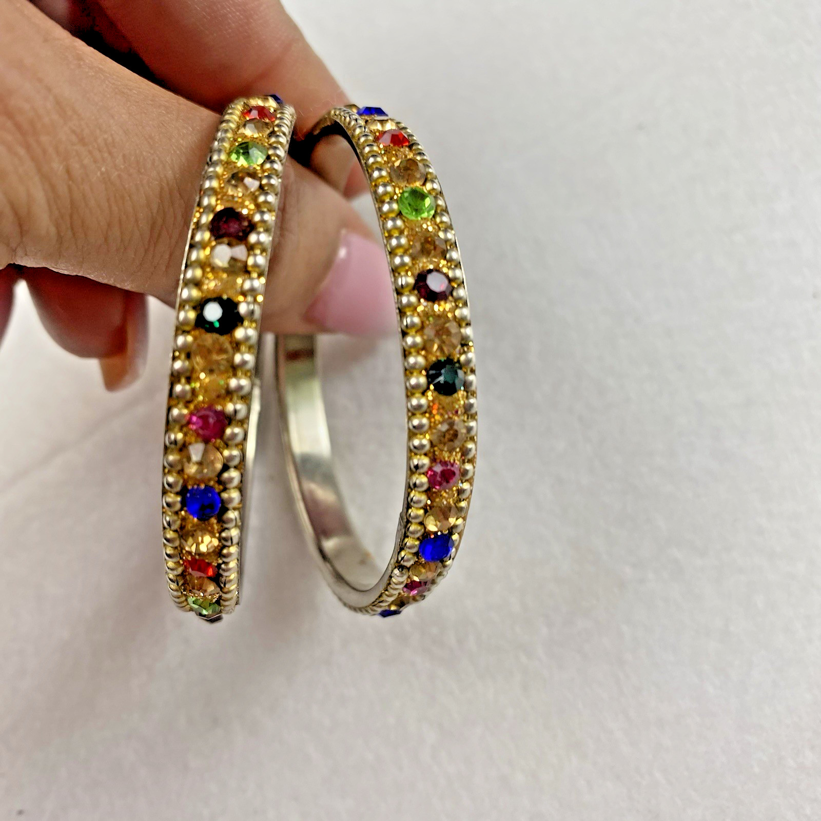 2 pc Set Multi Colored Rhinestone Bangle Bracelet… - image 1