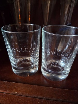 Two Bulleit Bourbon Frontier Whiskey Oval Heavy Weight Embossed Rocks Glasses