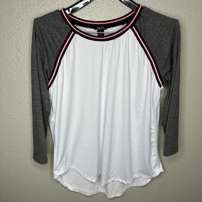 Rue 21 Women s XL Raglan Shirt 3/4 Sleeve White Grey
