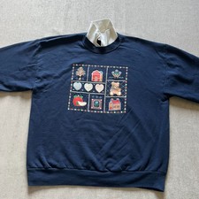 Vintage Winter Sweatshirt Women 2X Blue Cardinal Grandma Core Christmas USA